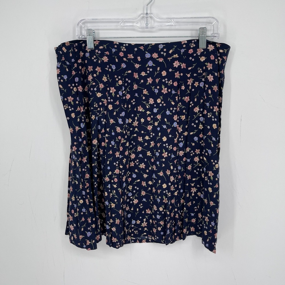 Sag Harbor Vintage Women's Navy Floral Pleated Rayon Office Midi Skirt Size M